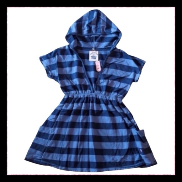 π Victoriaβs Secret PINK 2007 Striped Terry Hoodie Dress NWT Navy Blue Medium π - Picture 3 of 5